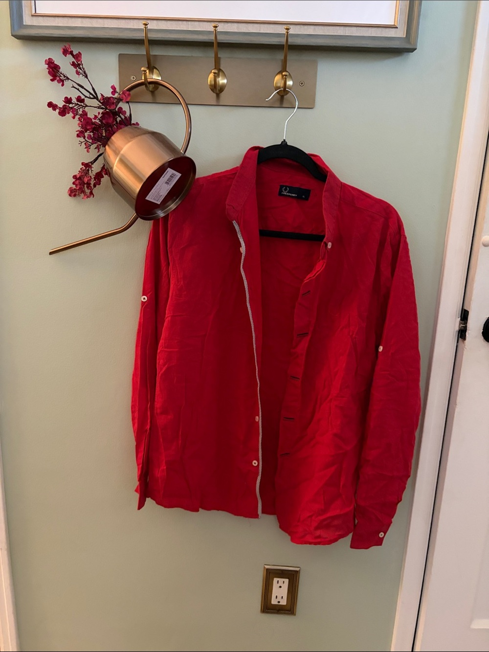 Red Button down top Fred Perry